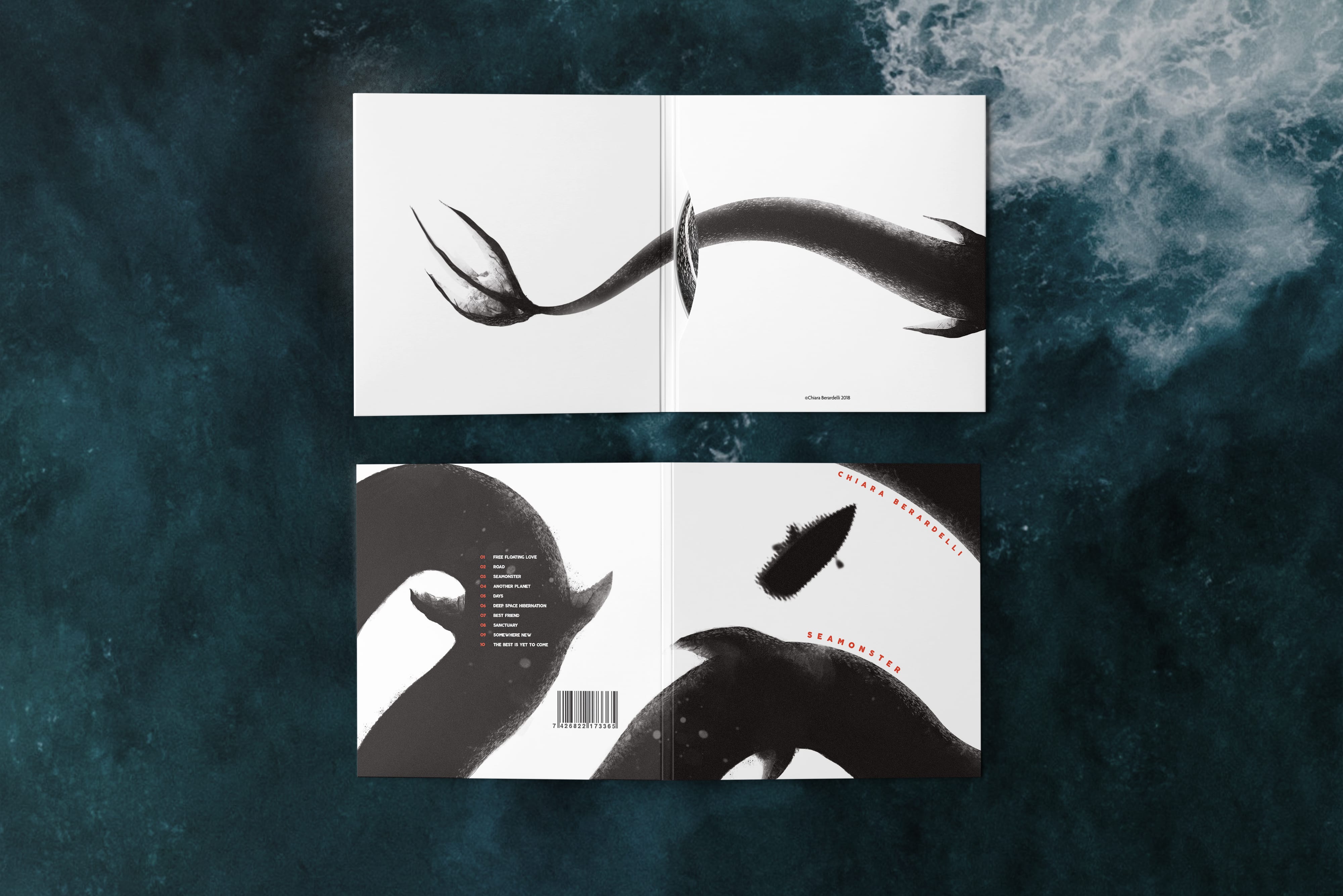 Seamonster Album Artwork sleeve showing external artwork and then continued Sea Serpant Tail inside